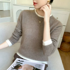 Women's Color-Blocked Contrast Trim Crew Neck Cashmere Sweater