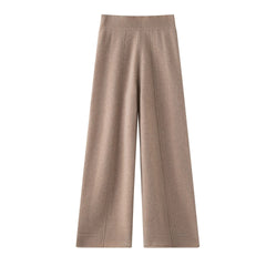 Women's Cashmere Wide-Leg Knit Trousers Long Waistband Pant