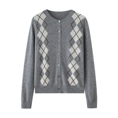 Women's Argyle Soft Cashmere Button Front Knit Cardigan