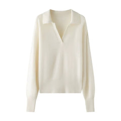 Women's Cashmere Blend Relaxed Knit Pullover Polo Collar Sweater