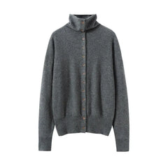 Soft Chic High-Neck Cashmere-Wool  Button-Up Cardigan