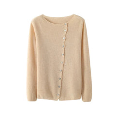 Soft Lightweight Cashmere Cardigan Sweater Boat Neck Button Front Knit Top