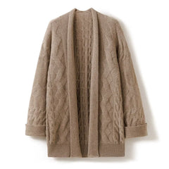 Mid-Length Knitted Open-Front Women's  Loose Cashmere Cardigan