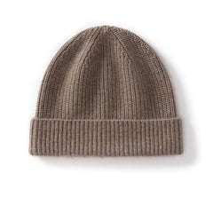 Basic Ribbed Cashmere Beanie Knit Fold-Over Thicken Winter Hat