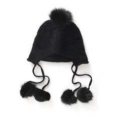 Knitted Thickened Pom Pom Cashmere Hat Trooper Style Ear Warmer