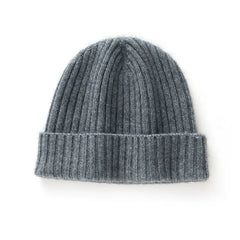 Chunky Ribbed Cashmere Beanie Hat Fold Over Knitted Cap