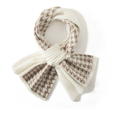 Cashmere Snood Thick Warm Knitted Houndstooth Bow Scarf
