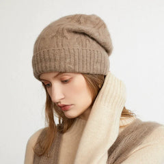 Cashmere Slouchy Ribbed Beanie Bonnet Hat Warm Caps