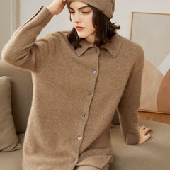 Soft Collar Lapel Cashmere Knitwear Sweater Button-Up Shirt Cardigan