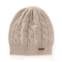 Cable-Knit Cashmere Soft Warm Beanie Hat Twisted Flower Cap