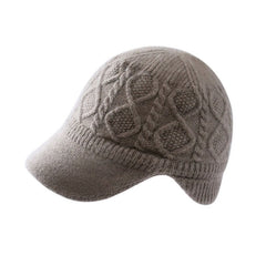 Cashmere Cable-Knit Baseball Cap with Visor Winter Beret