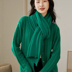 Crewneck Wool Cashmere Cable Knit Button Front Sweater Cardigan