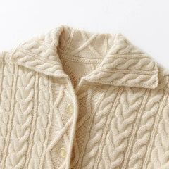 Cashmere Cable Knit Button-Up Thick Lapel Sweater Cardigan