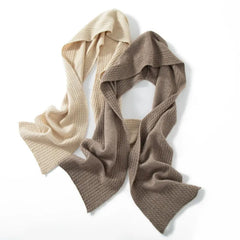 Cashmere Knit Hooded Scarf Wrap with Ribbed Trim Hat