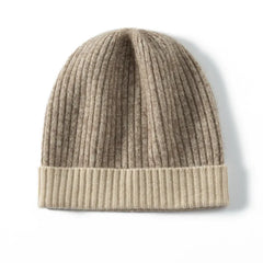 Two-Tone Cashmere Ribbed Knit Cashmere Beanie Hat