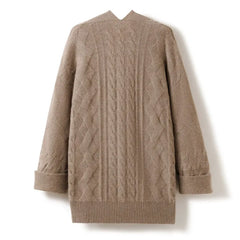 Mid-Length Knitted Open-Front Women's  Loose Cashmere Cardigan