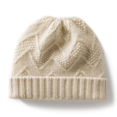 Pure Cashmere Beanie Warm Soft Knitted Outdoor Ribbed Cuff Hat