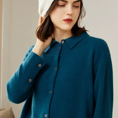 Soft Collar Lapel Cashmere Knitwear Sweater Button-Up Shirt Cardigan