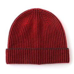 Unisex Ribbed Stripe Cashmere Cap Classic Foldover Striped Hat