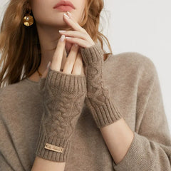Pure Cashmere Knit Fingerless  Gloves Women Arm Warmer