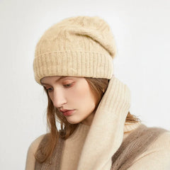 Cashmere Slouchy Ribbed Beanie Bonnet Hat Warm Caps