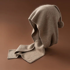 Winter Cashmere Wrap Hooded Scarf Knit Hats Beanie with Pom-Pom