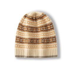 Fair Isle Inspired Pattern Cashmere Beanie Knit Hat Unisex