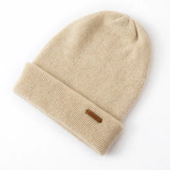 Double-Layer Cashmere Beanie Knit Unisex Hat with Fold-Over Cuff