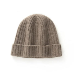Chunky Ribbed Cashmere Beanie Hat Fold Over Knitted Cap