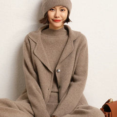 Lapel Button Front Knit Cashmere Sweater Cardigan Jacket with Collar