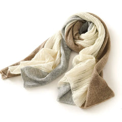 Pure Cashmere Colorblock Patchwork Jacquard Lace-Knit Scarf
