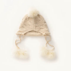Knitted Thickened Pom Pom Cashmere Hat Trooper Style Ear Warmer