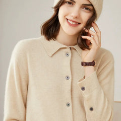 Soft Collar Lapel Cashmere Knitwear Sweater Button-Up Shirt Cardigan