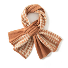 Cashmere Snood Thick Warm Knitted Houndstooth Bow Scarf