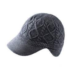 Cashmere Cable-Knit Baseball Cap with Visor Winter Beret