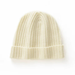 Chunky Ribbed Cashmere Beanie Hat Fold Over Knitted Cap