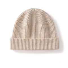 Basic Ribbed Cashmere Beanie Knit Fold-Over Thicken Winter Hat