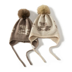 Kids’ Cashmere Knitted Fur Pom-Pom Cap Beanies Bonnet