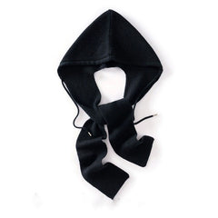 Cashmere Knit Wrap Hooded Scarf Hat Windproof with Drawstrings