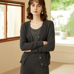Women's 100% Cashmere Soft Knit Coat V Neck Button up Cardigan