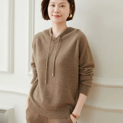 Casual Drawstring Pullover Loose Fit Cashmere Hoodie Sweater