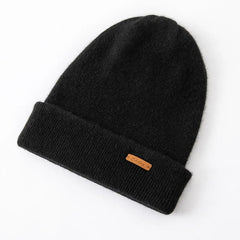 Double-Layer Cashmere Beanie Knit Unisex Hat with Fold-Over Cuff