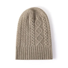 Pure Cashmere Hat Women Winter Knitted Twisted Flower Cap Beanies
