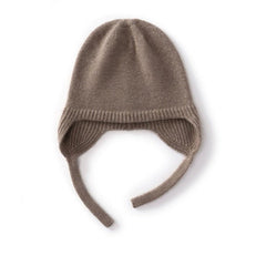 Pure Cashmere Earflap Hat with Ties Knit Cashmere Winter Cap