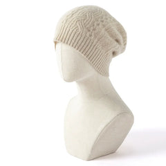 Cashmere Cable Hats Knit Twisted Bonnet Soft Warm Beanies