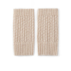 Ribbed Cuffs Diamond-Knit Cashmere Fingerless Gloves Mittens