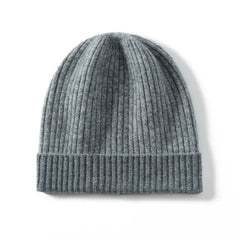 Two-Tone Cashmere Ribbed Knit Cashmere Beanie Hat