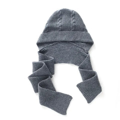 Cable-Knit Ribbed Cashmere Winter Hat with Wrap Scarf with Ties