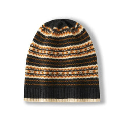 Fair Isle Inspired Pattern Cashmere Beanie Knit Hat Unisex