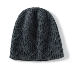 Diamond Ribbed Pure Cashmere Textured Knit Cashmere Hat Beanie